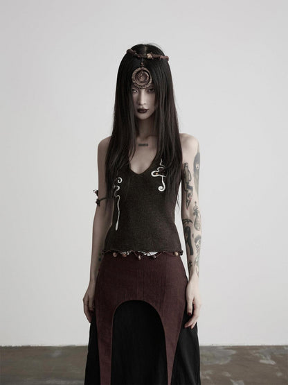 INDULGE Beaded Embroidered Knit Halter Women&