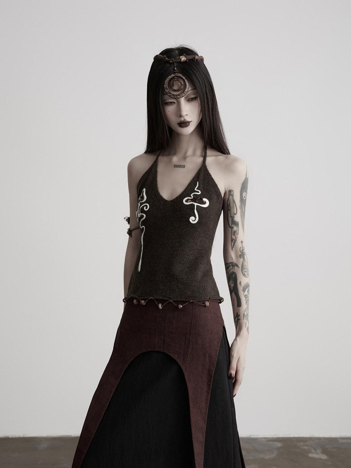 INDULGE Beaded Embroidered Knit Halter Women&