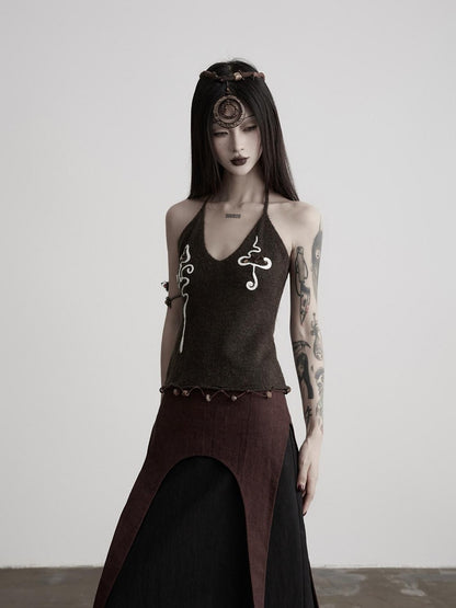 INDULGE Beaded Embroidered Knit Halter Women&
