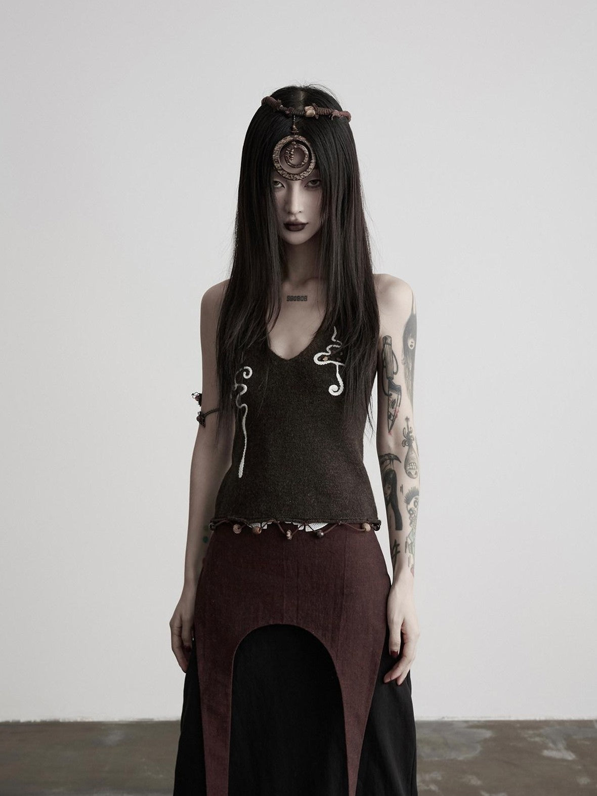 INDULGE Beaded Embroidered Knit Halter Women&