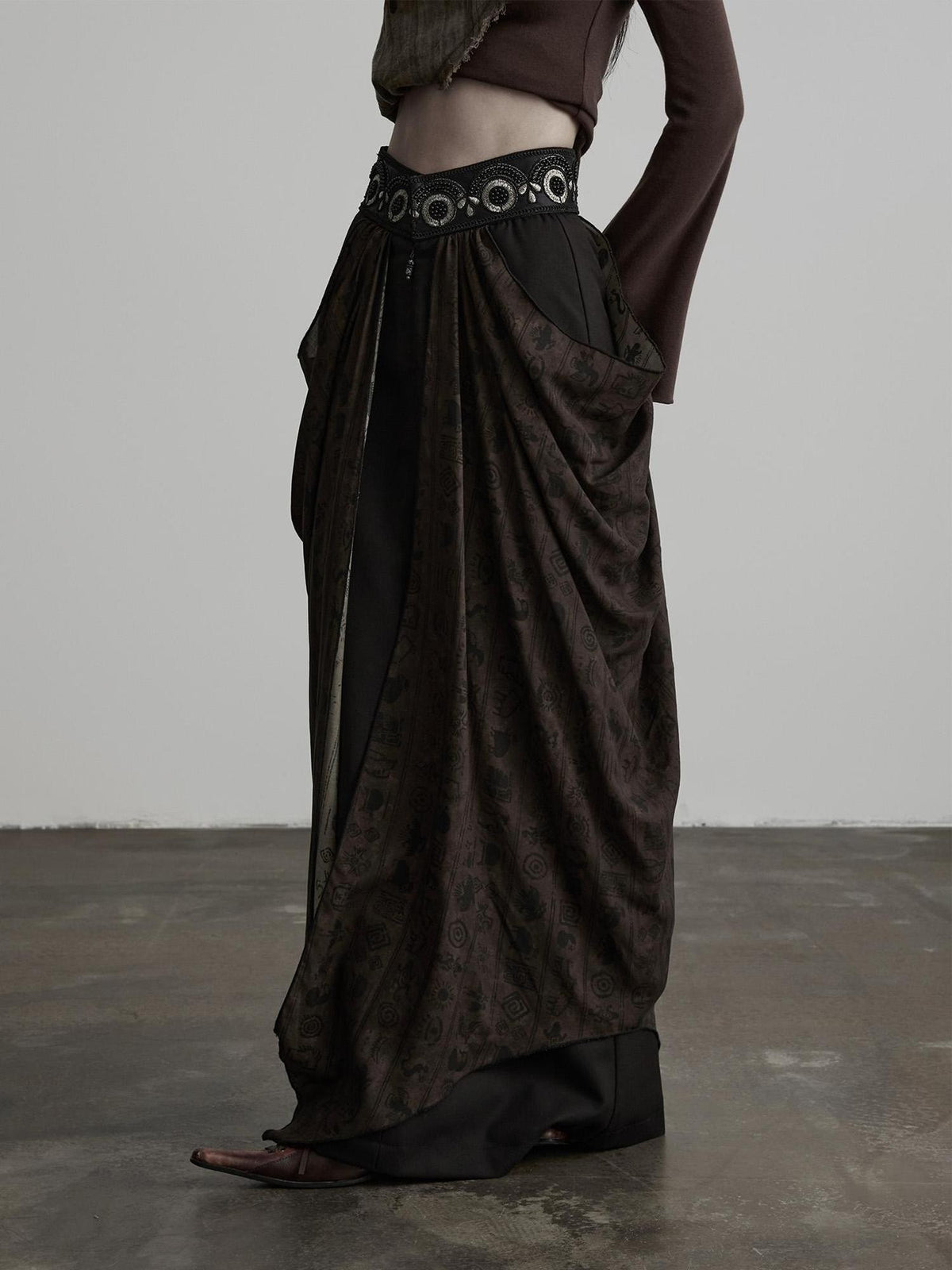INDULGE Beaded Embroidered Panel Ruched A Line Women&