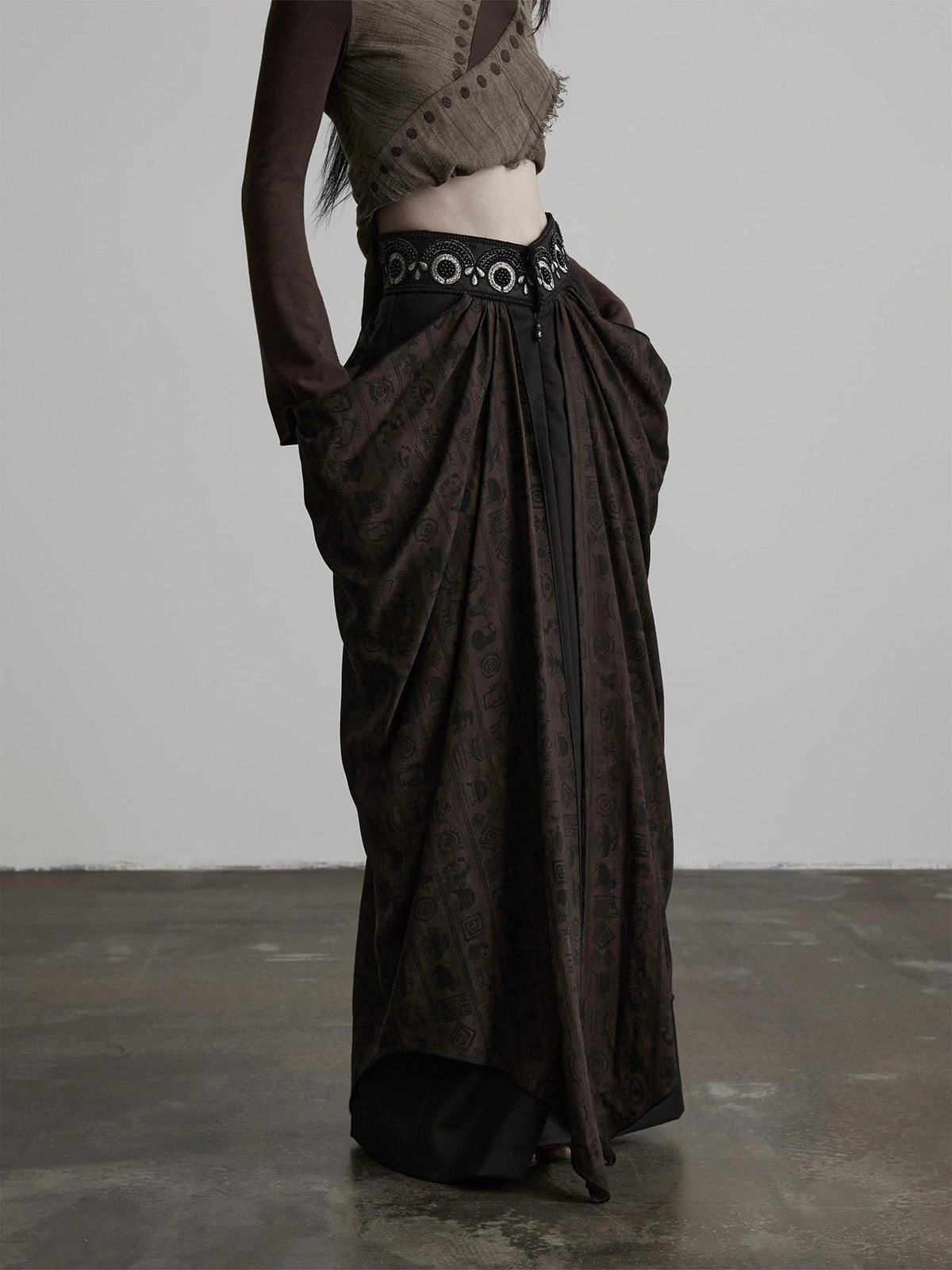 INDULGE Beaded Embroidered Panel Ruched A Line Women&