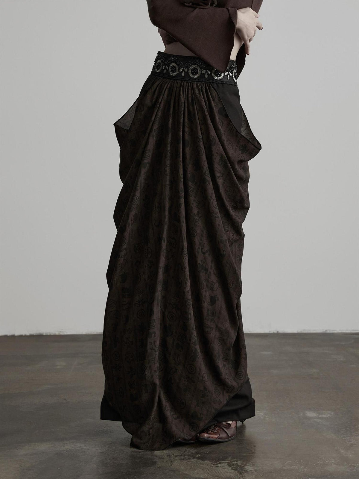 INDULGE Beaded Embroidered Panel Ruched A Line Women&