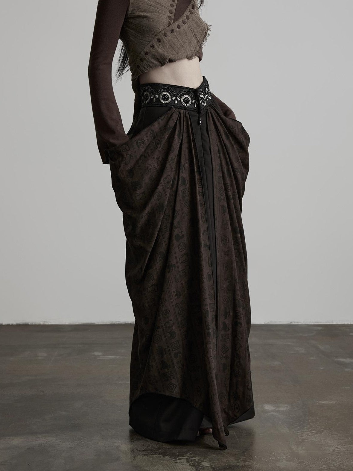 INDULGE Beaded Embroidered Panel Ruched A Line Women&