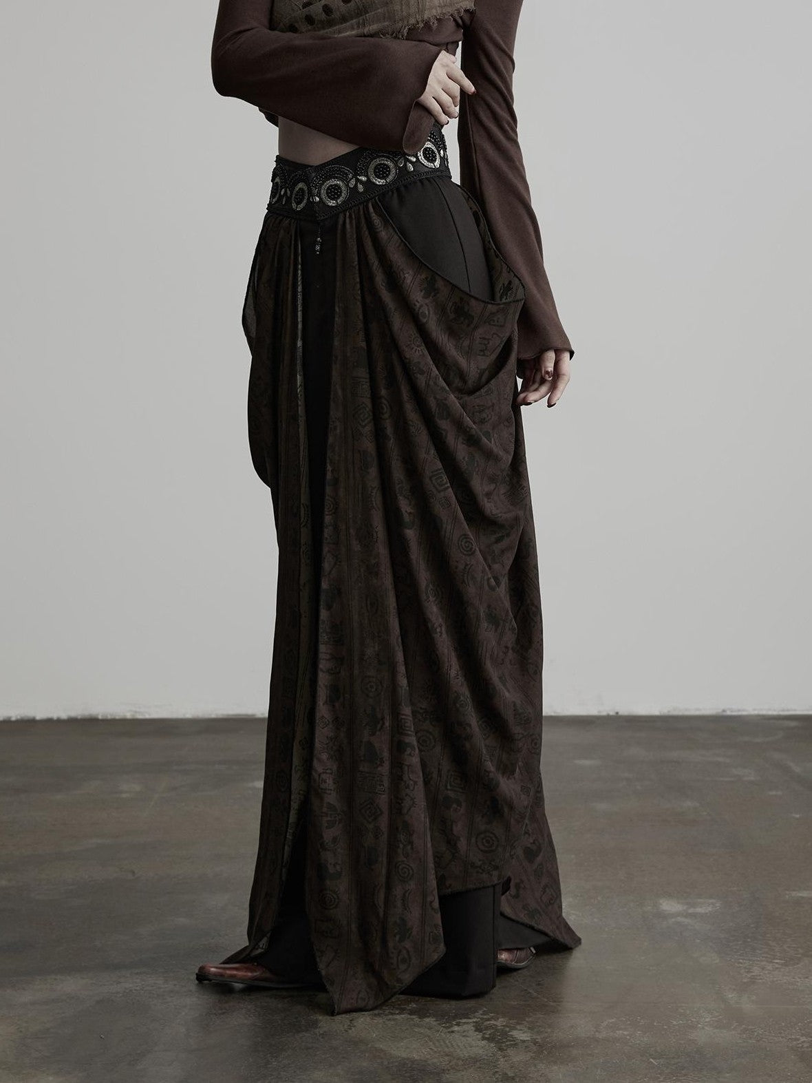 INDULGE Beaded Embroidered Panel Ruched A Line Women&