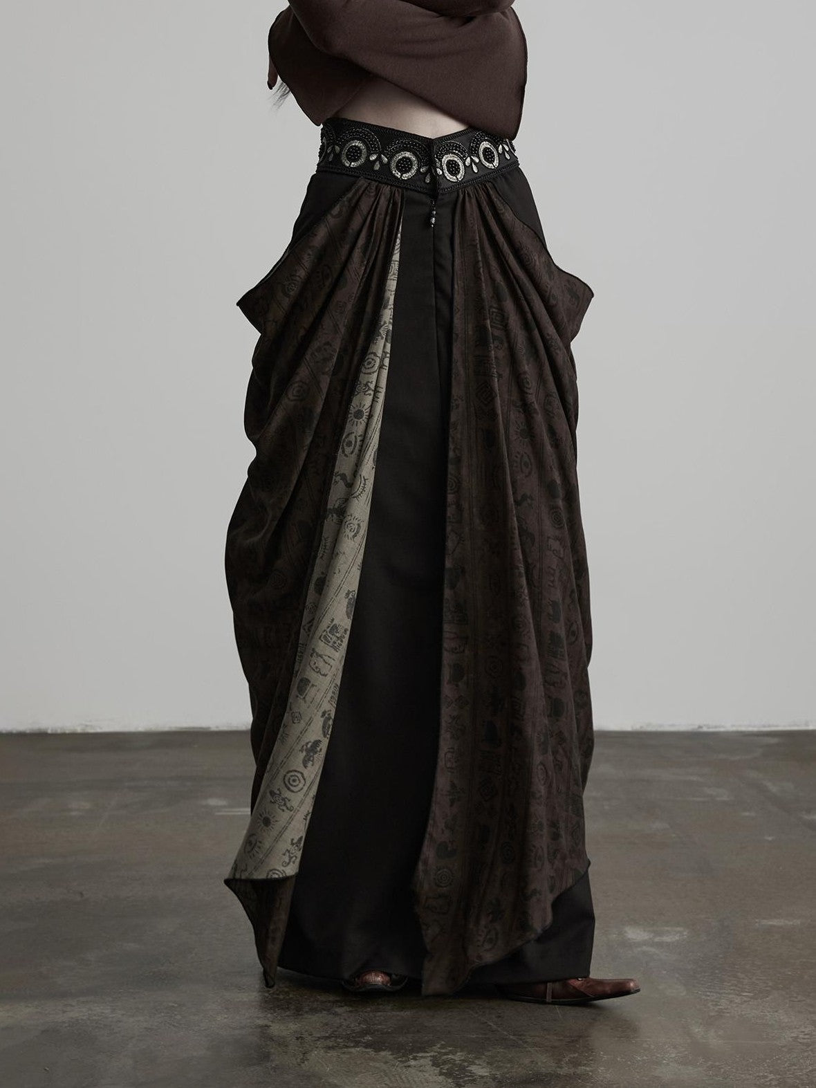 INDULGE Beaded Embroidered Panel Ruched A Line Women&