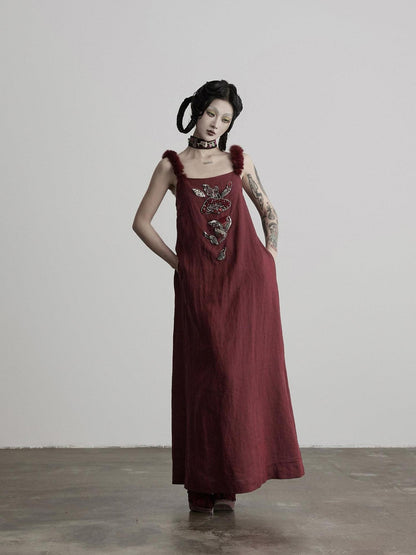 INDULGE Beaded Mushroom Embroidery Rabbit Fur Straps Women&