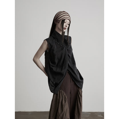 INDULGE_Beaded_Pleated_Stand_Collar_Wrap_Asymmetric_Women&