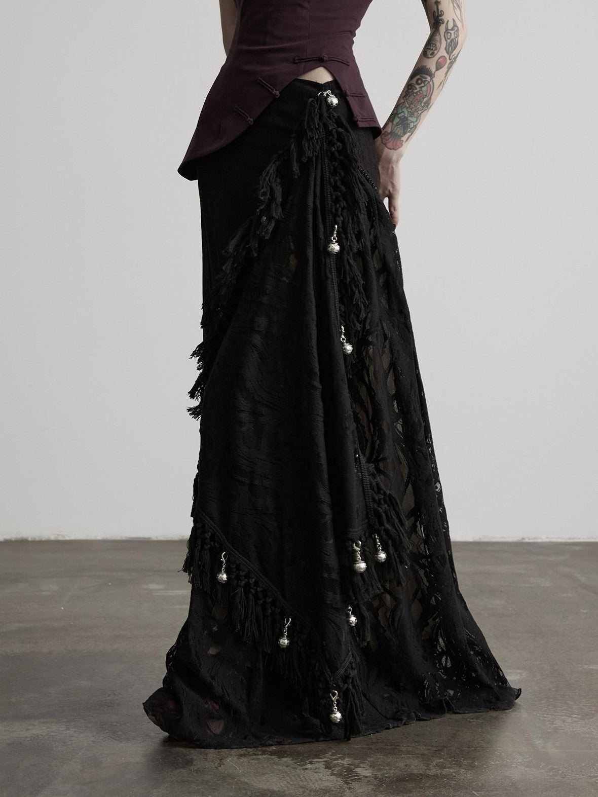 INDULGE Bell Charm Layered Mesh Beaded A Line Women&