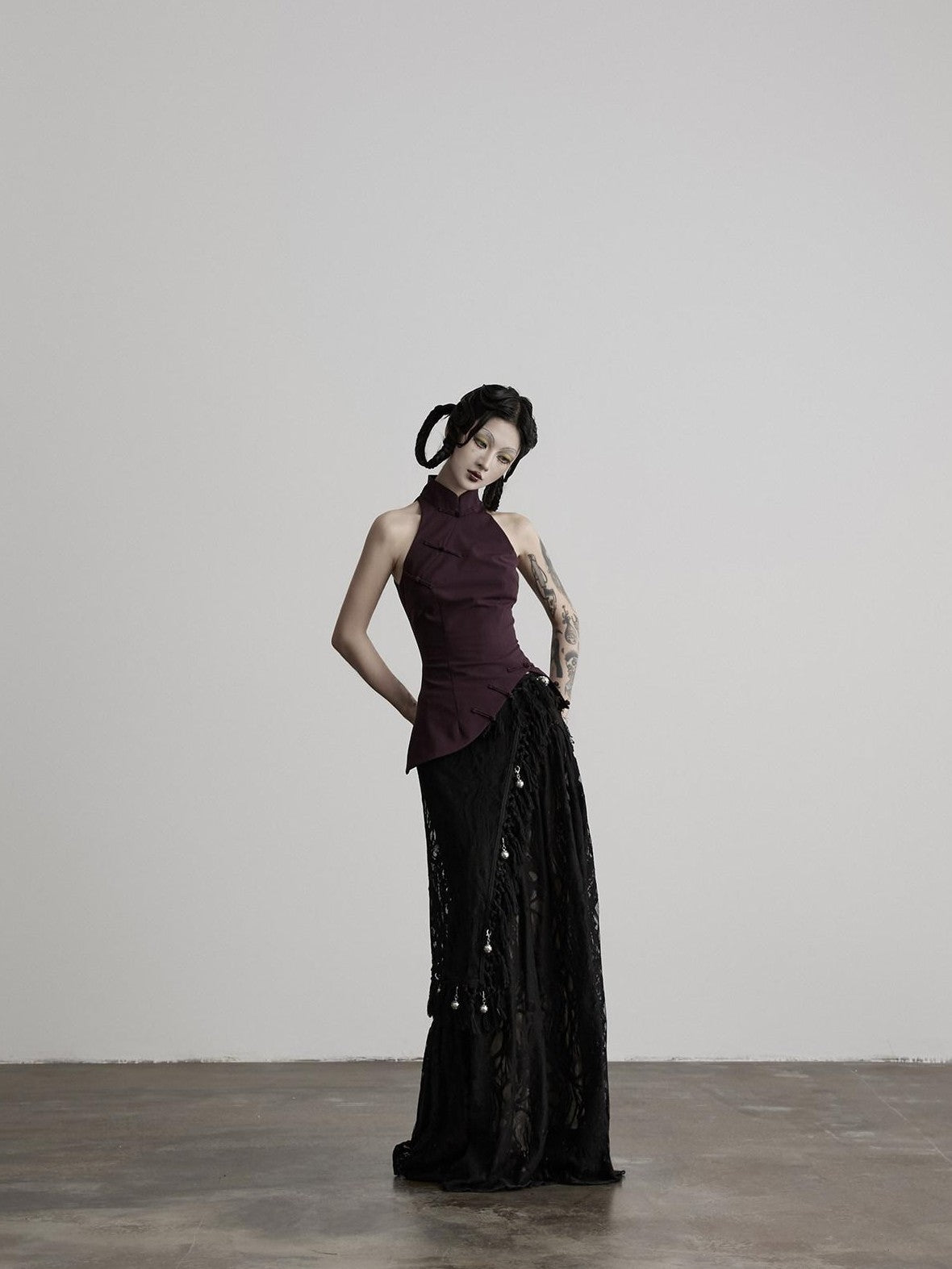 INDULGE Bell Charm Layered Mesh Beaded A Line Women&