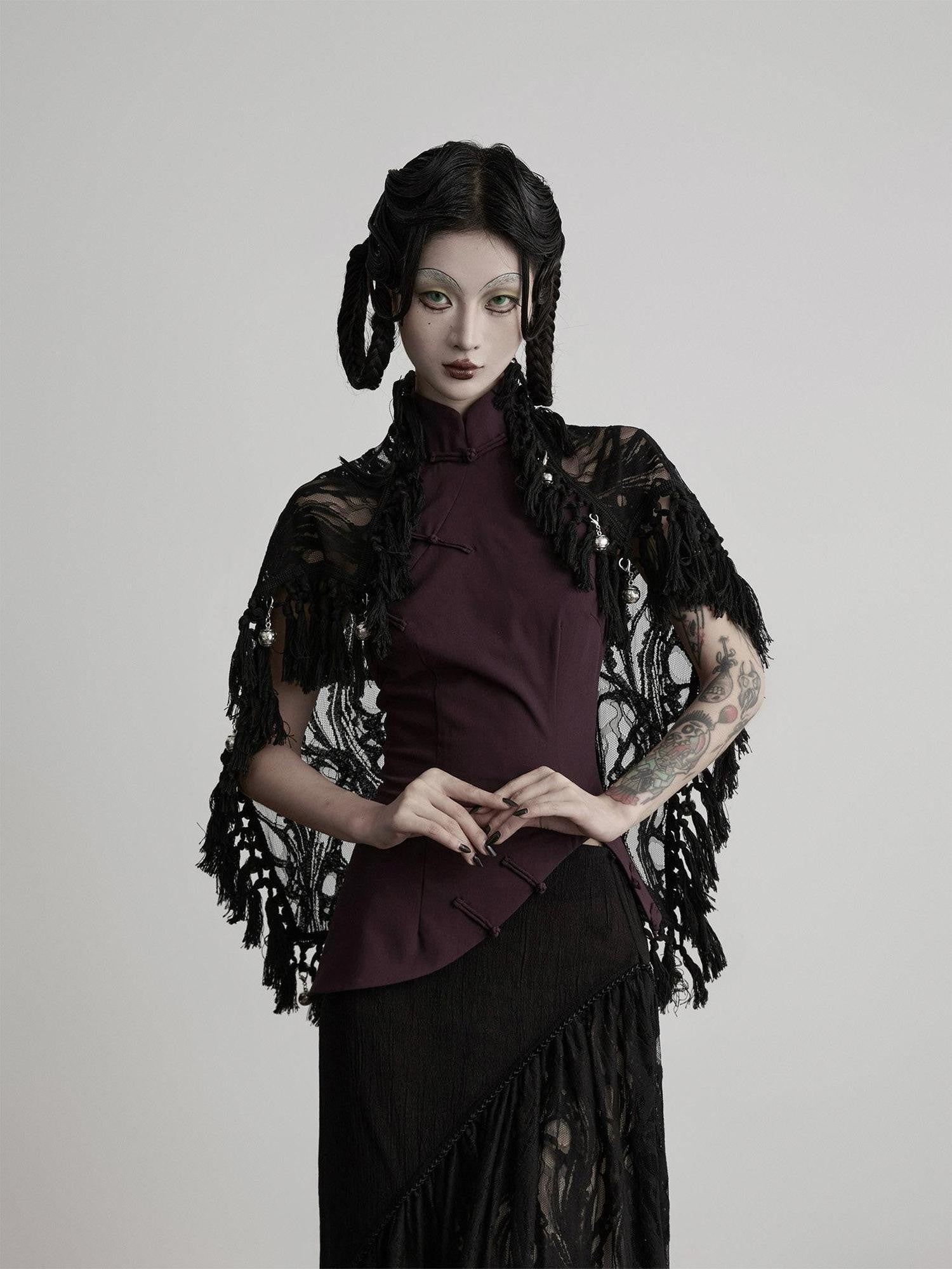 INDULGE Bell Charm Layered Mesh Beaded A Line Women&