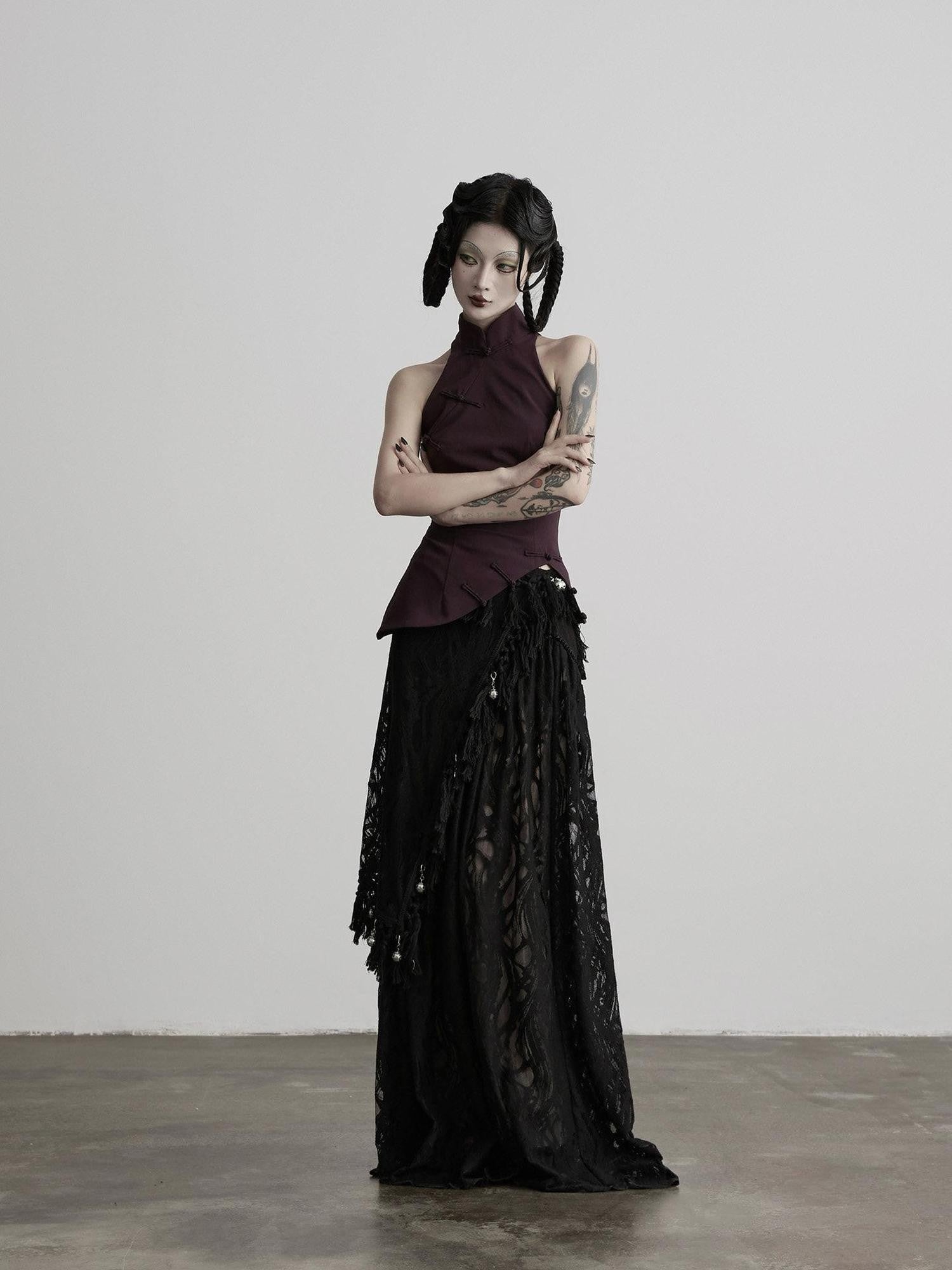 INDULGE Bell Charm Layered Mesh Beaded A Line Women&