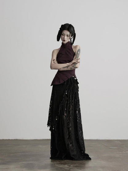 INDULGE Bell Charm Layered Mesh Beaded A Line Women&