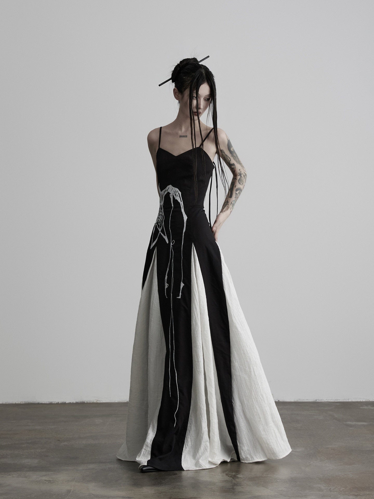 INDULGE_Black_Animal_Embroidery_Strappy_A_Line_Women&
