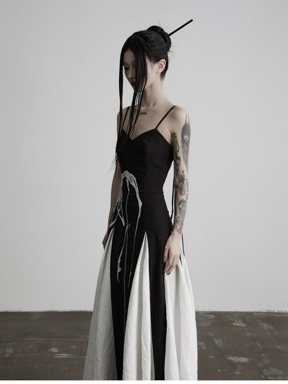 INDULGE Black Animal Embroidery Strappy A Line Women&