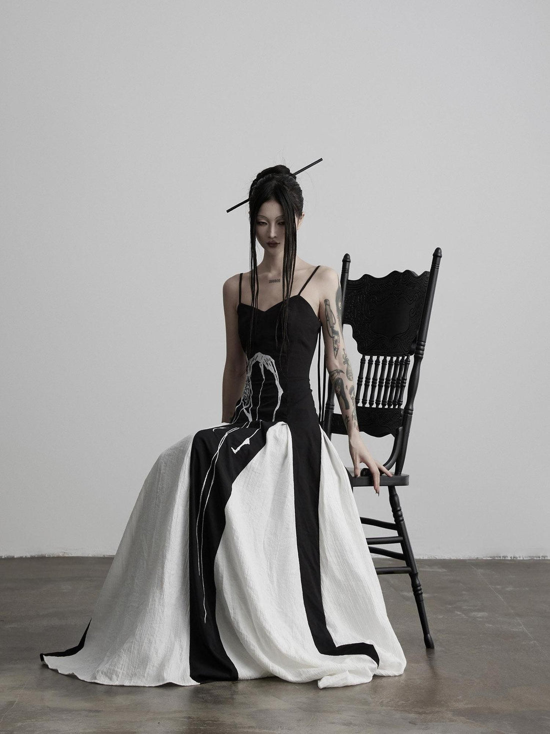 INDULGE Black Animal Embroidery Strappy A Line Women&