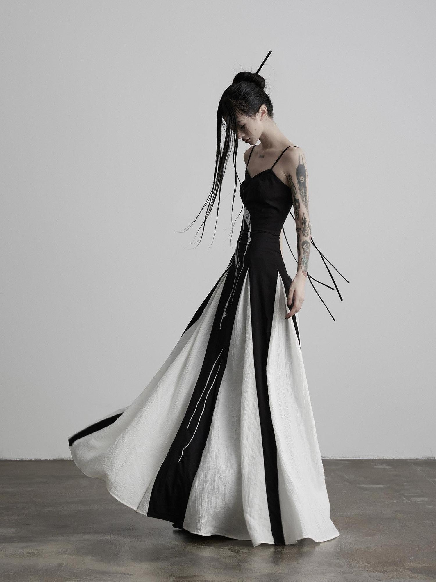 INDULGE Black Animal Embroidery Strappy A Line Women&
