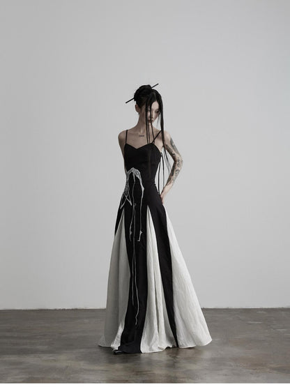 INDULGE Black Animal Embroidery Strappy A Line Women&