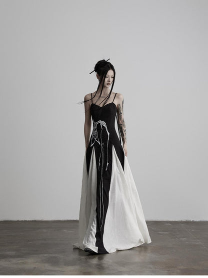 INDULGE Black Animal Embroidery Strappy A Line Women&