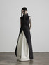 INDULGE_Black_Asymmetric_Placket_Stand_Collar_Front_Slit_Women&