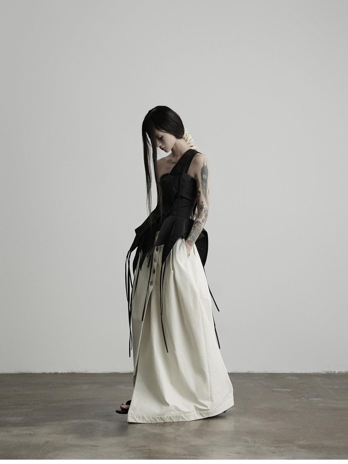 INDULGE Black Deconstructed 3d Cut Asymmetrical Women&