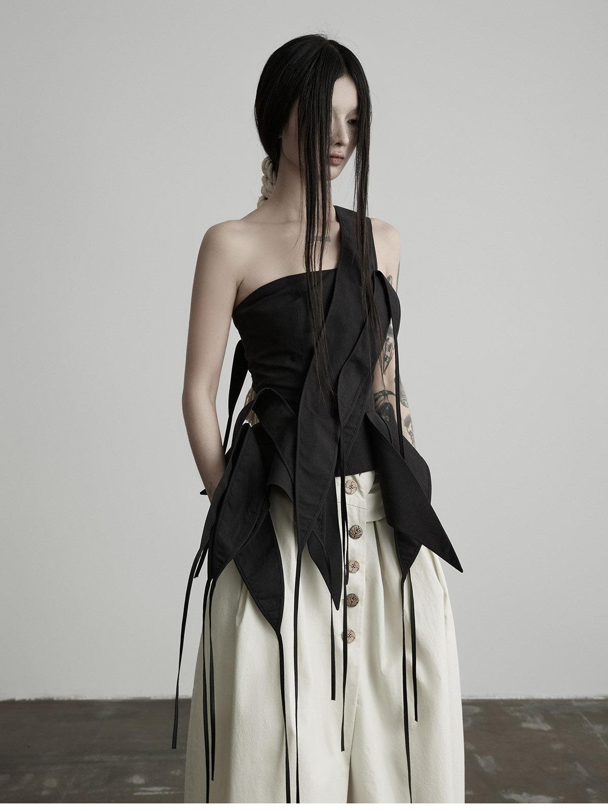 INDULGE Black Deconstructed 3d Cut Asymmetrical Women&