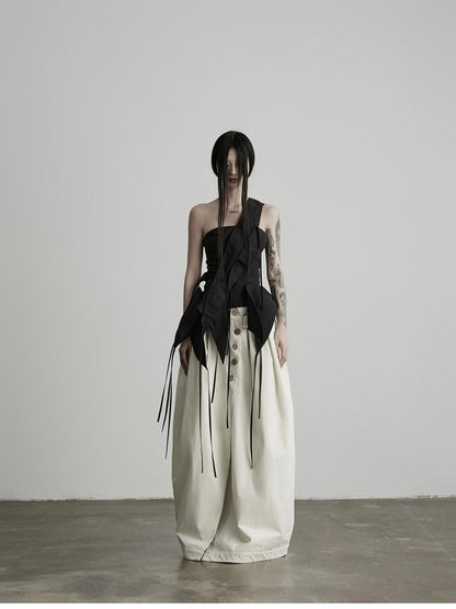 INDULGE Black Deconstructed 3d Cut Asymmetrical Women&