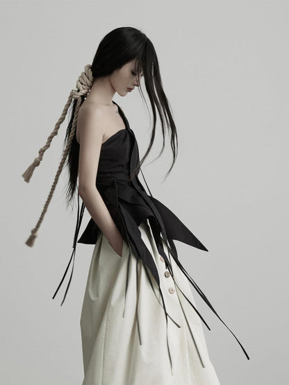 INDULGE Black Deconstructed 3d Cut Asymmetrical Women&