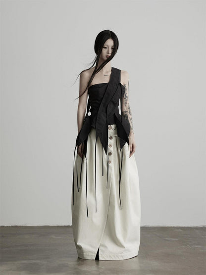 INDULGE Black Deconstructed 3d Cut Asymmetrical Women&