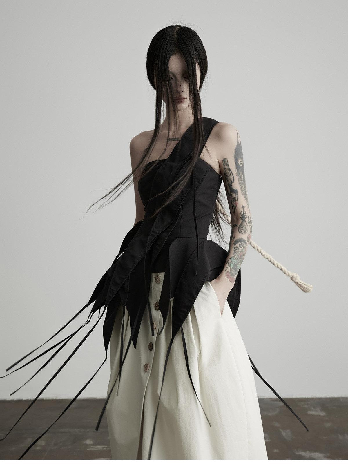 INDULGE Black Deconstructed 3d Cut Asymmetrical Women&