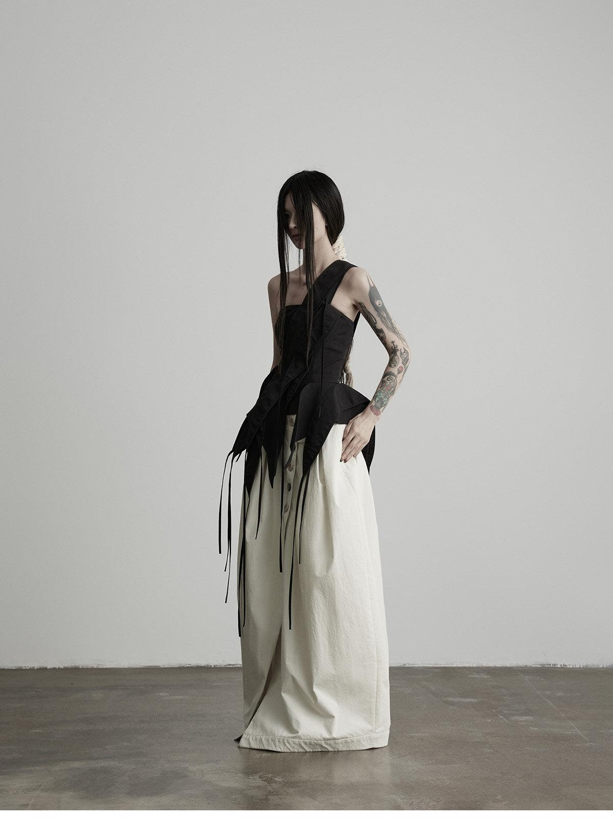 INDULGE Black Deconstructed 3d Cut Asymmetrical Women&