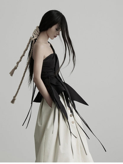 INDULGE Black Deconstructed 3d Cut Asymmetrical Women&