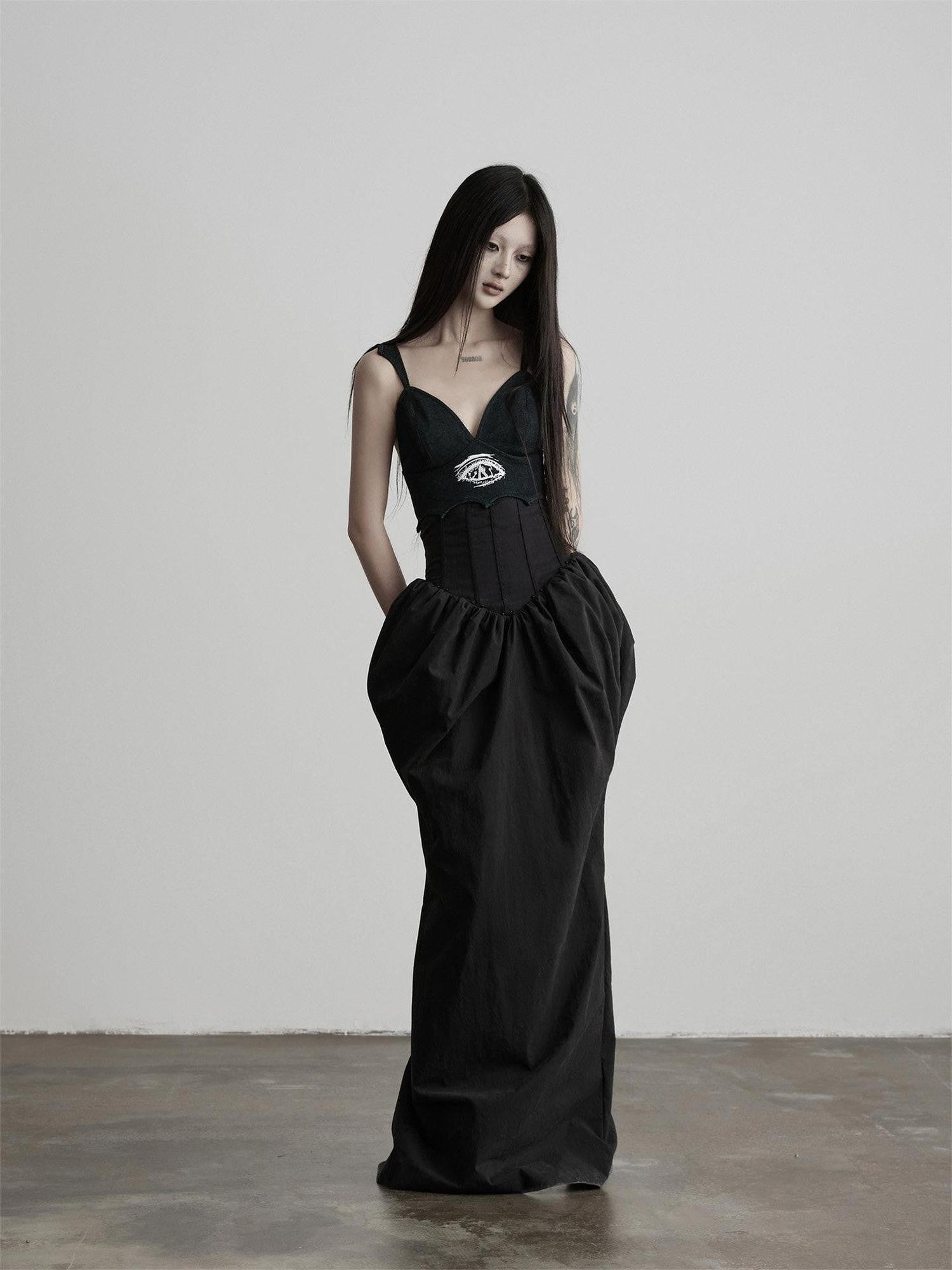 INDULGE Black Devil Wing Embroidered V-neck Women&
