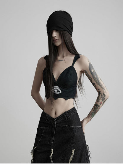 INDULGE Black Devil Wing Embroidered V-neck Women&