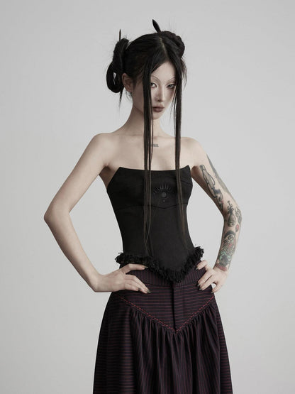 INDULGE Black Embroidered Eyelash Fishbone Splice Women&