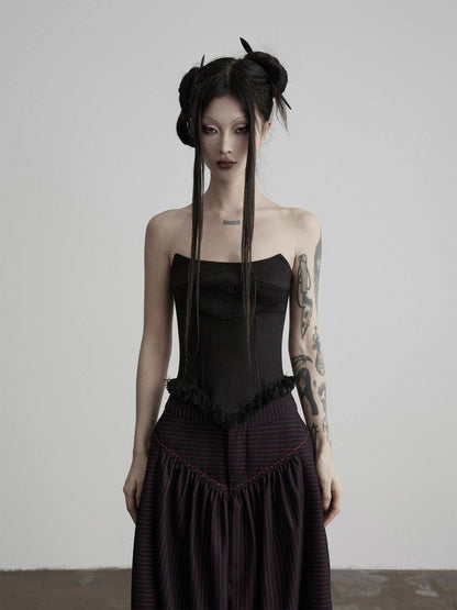 INDULGE Black Embroidered Eyelash Fishbone Splice Women&