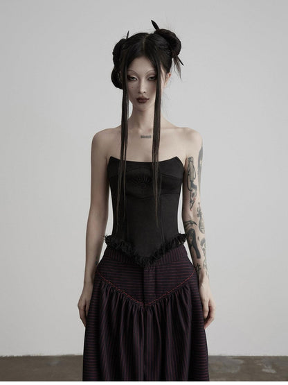 INDULGE Black Embroidered Eyelash Fishbone Splice Women&
