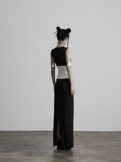INDULGE Black Embroidered Waist Cinched Structured Women&