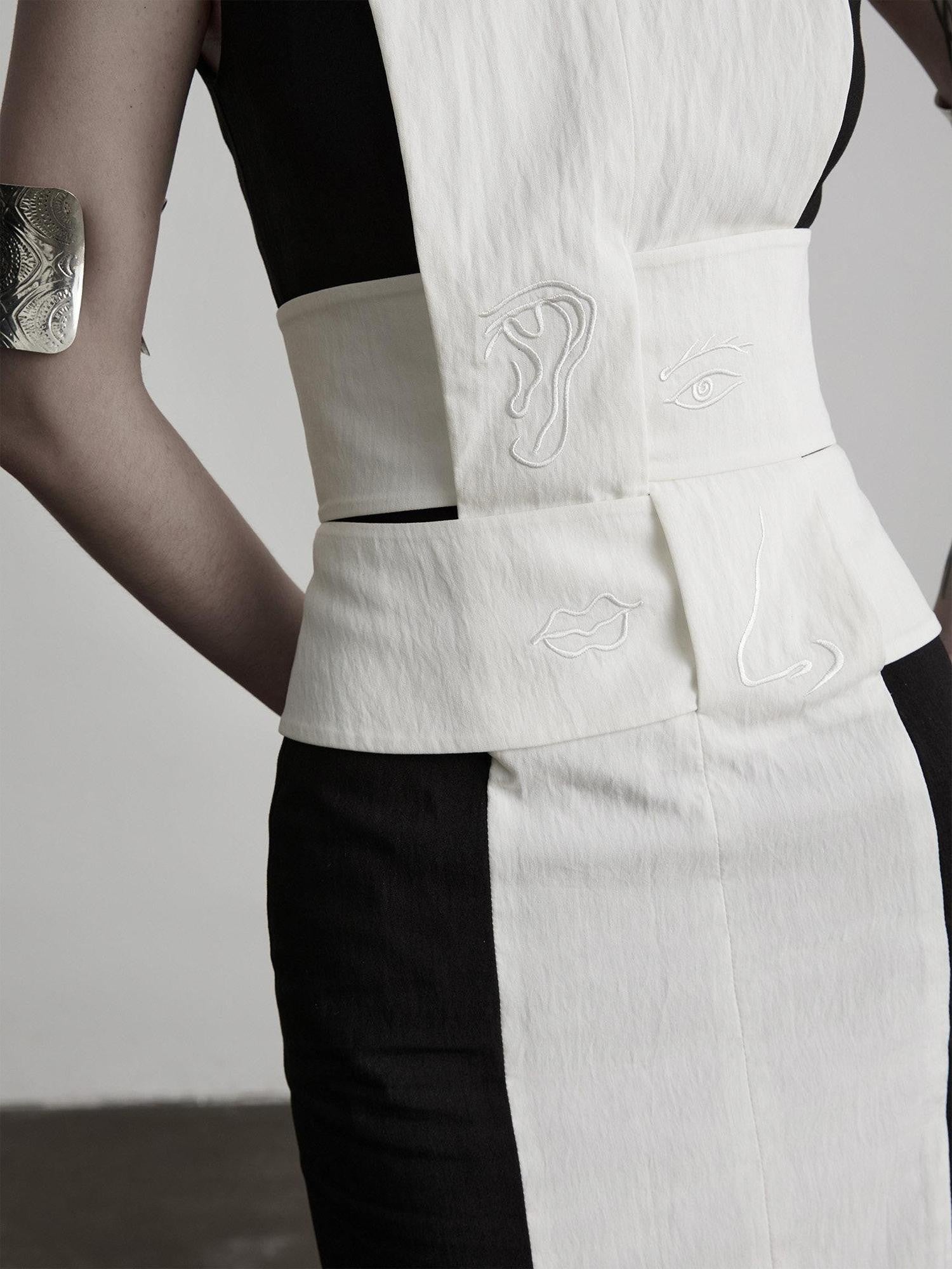 INDULGE Black Embroidered Waist Cinched Structured Women&