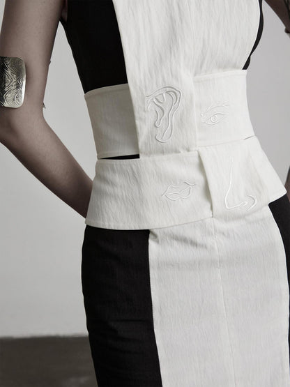 INDULGE Black Embroidered Waist Cinched Structured Women&