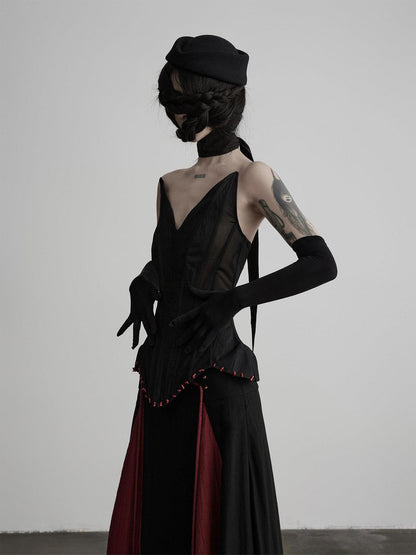 INDULGE Black Gothic 3d Tailored Asymmetrical Hem Boned Waist Zipper Women&