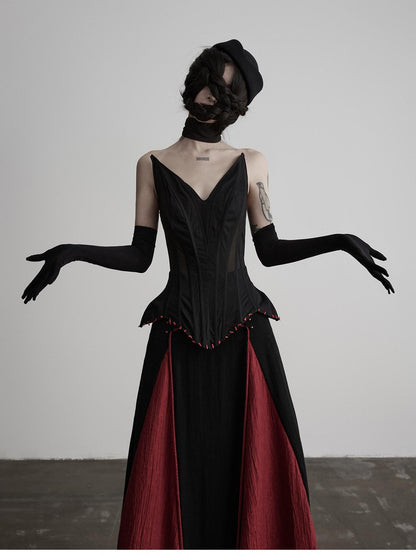INDULGE Black Gothic 3d Tailored Asymmetrical Hem Boned Waist Zipper Women&