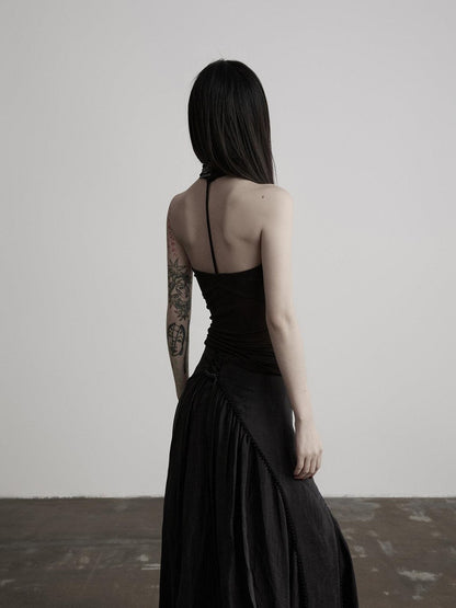 INDULGE Black Mesh Hand Beaded Cutout Cropped Women&