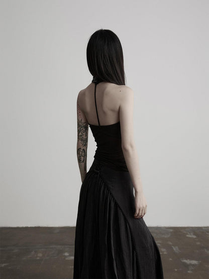 INDULGE Black Mesh Hand Beaded Cutout Cropped Women&