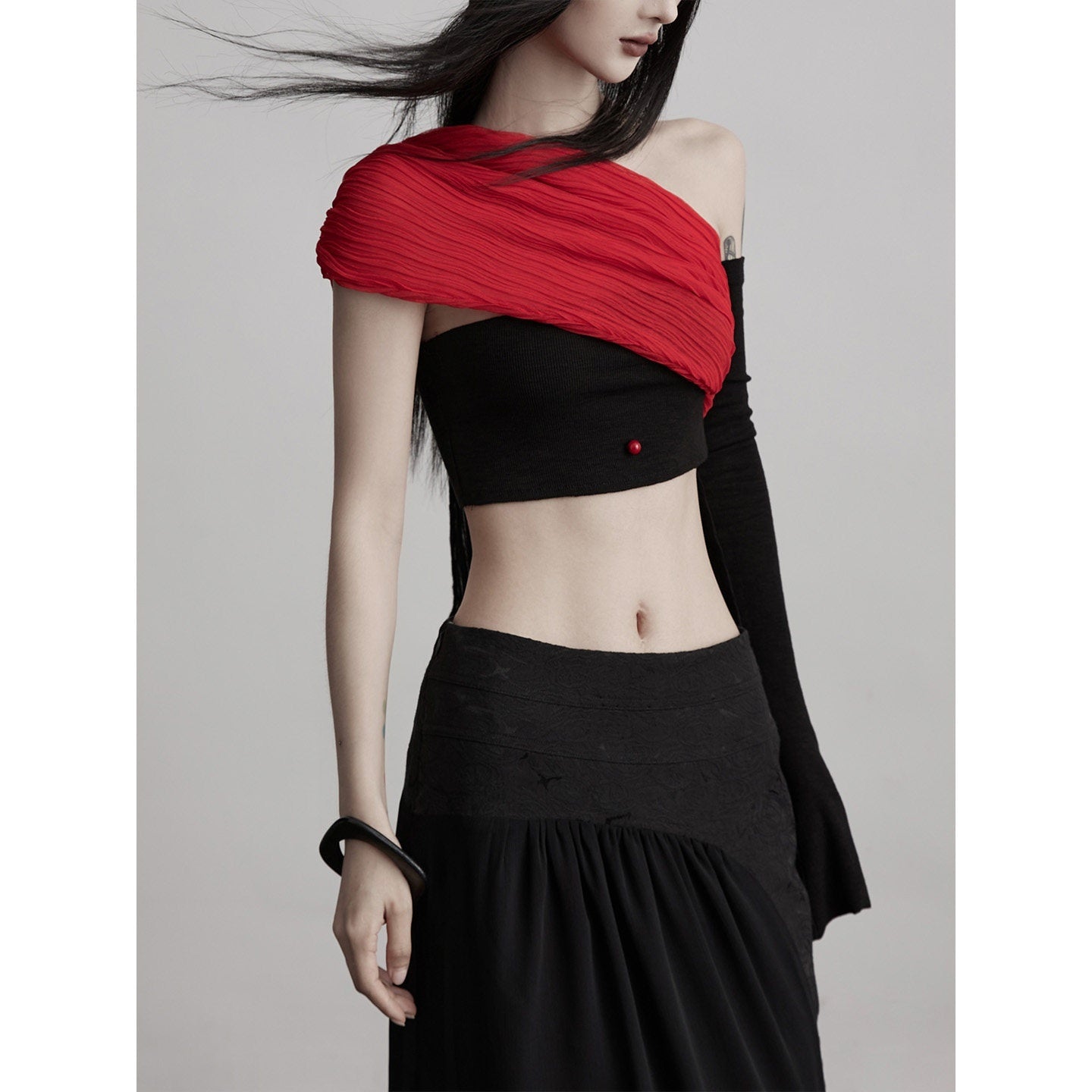 INDULGE Black Patchwork Slim Fit Cropped Original Design Chic Bandeau Tube Tops