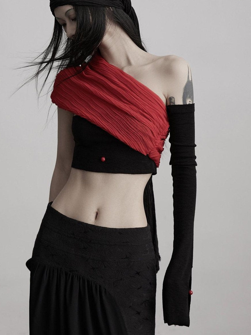 INDULGE Black Patchwork Slim Fit Cropped Original Design Chic Bandeau Tube Tops
