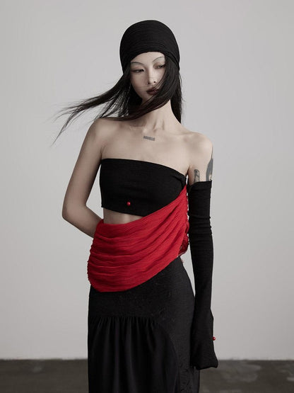 INDULGE Black Patchwork Slim Fit Cropped Original Design Chic Bandeau Tube Tops