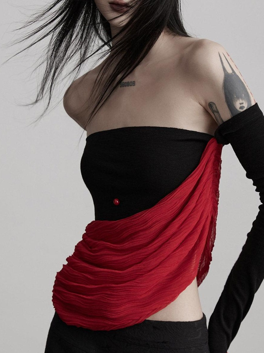 INDULGE Black Patchwork Slim Fit Cropped Original Design Chic Bandeau Tube Tops