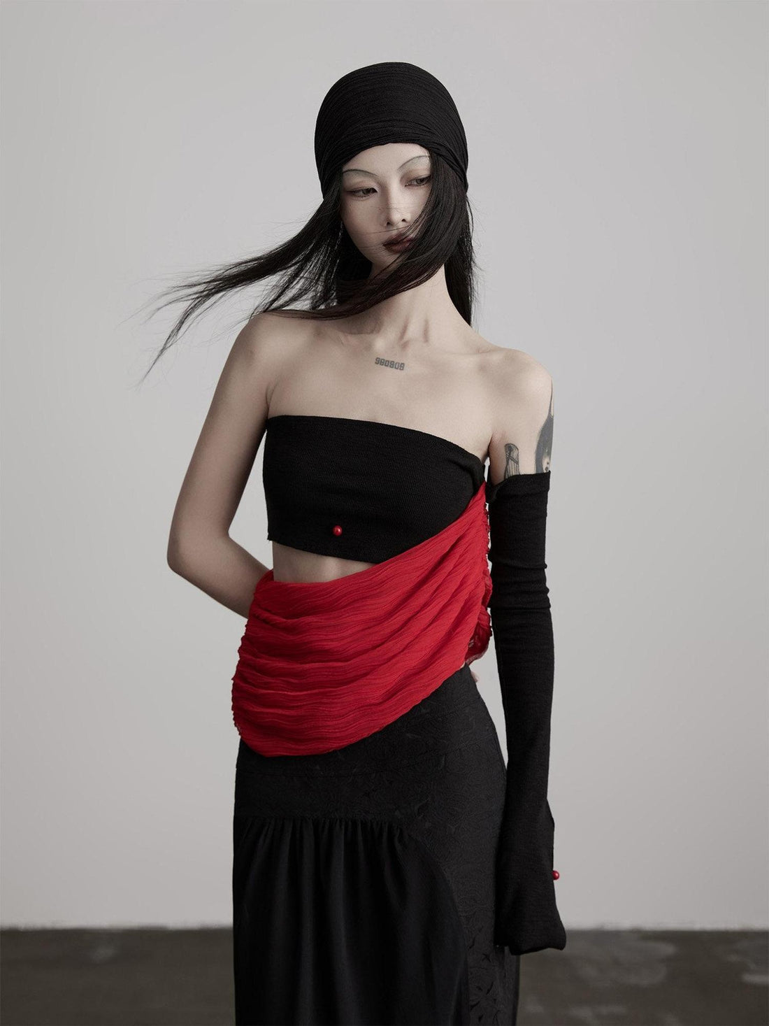 INDULGE Black Patchwork Slim Fit Cropped Original Design Chic Bandeau Tube Tops