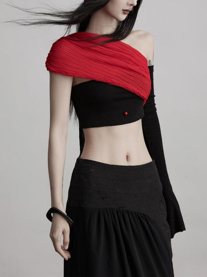 INDULGE Black Patchwork Slim Fit Cropped Original Design Chic Bandeau Tube Tops